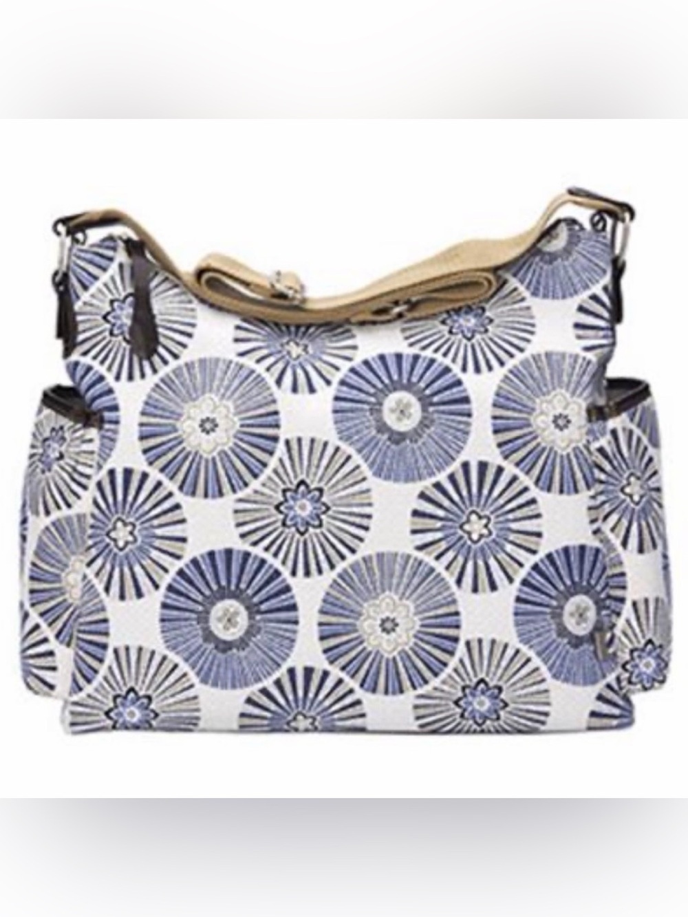 Oioi Be Spicy Diaper Bag Messenger Navy Medallion on Ivory Design
